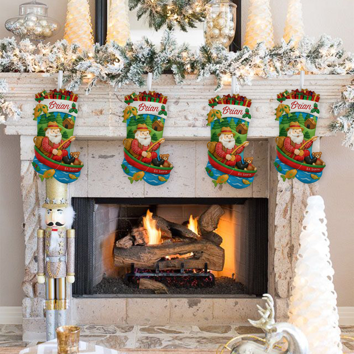 Le Père Noël pêche - Chaussette de Noël personnalisée en forme de pêche