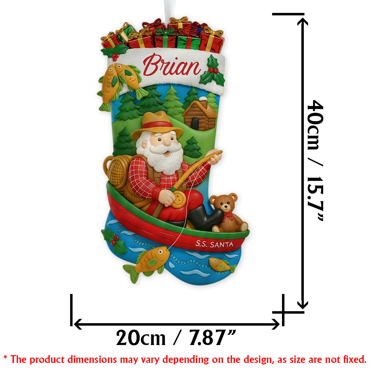 Le Père Noël pêche - Chaussette de Noël personnalisée en forme de pêche