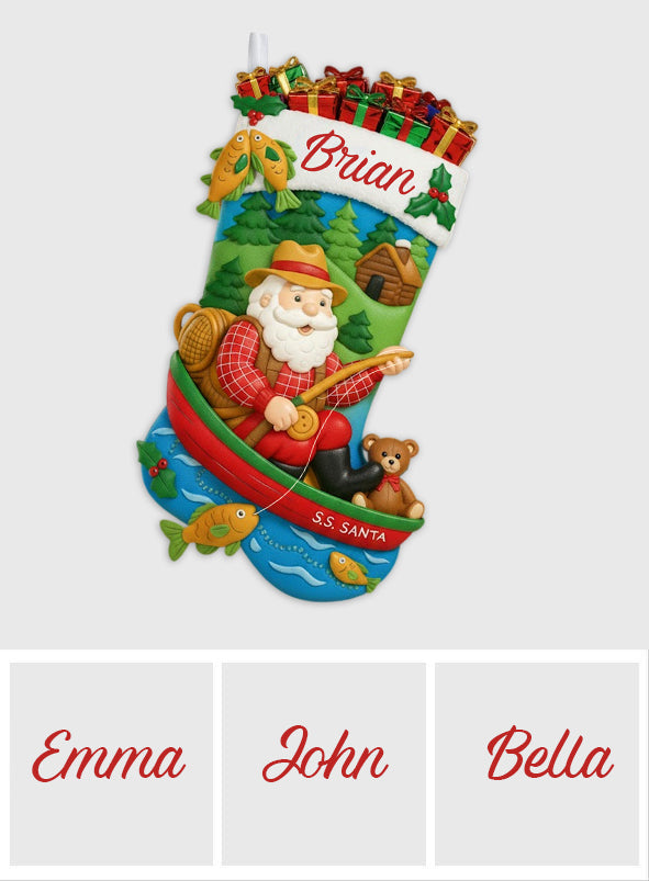 Le Père Noël pêche - Chaussette de Noël personnalisée en forme de pêche