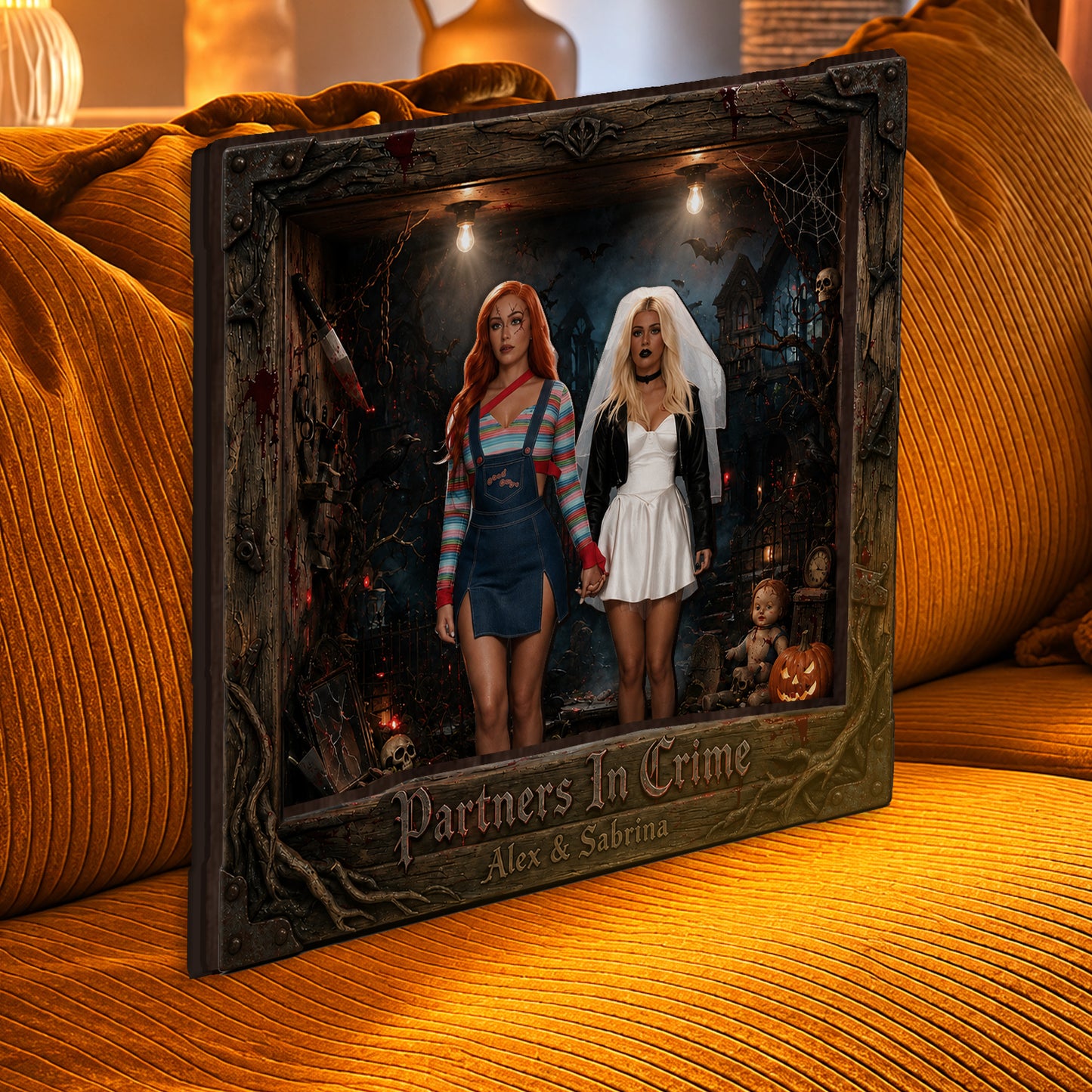 Partner in Crime - Personalisierte Beste Freundin Holz-Licht Schattenbox