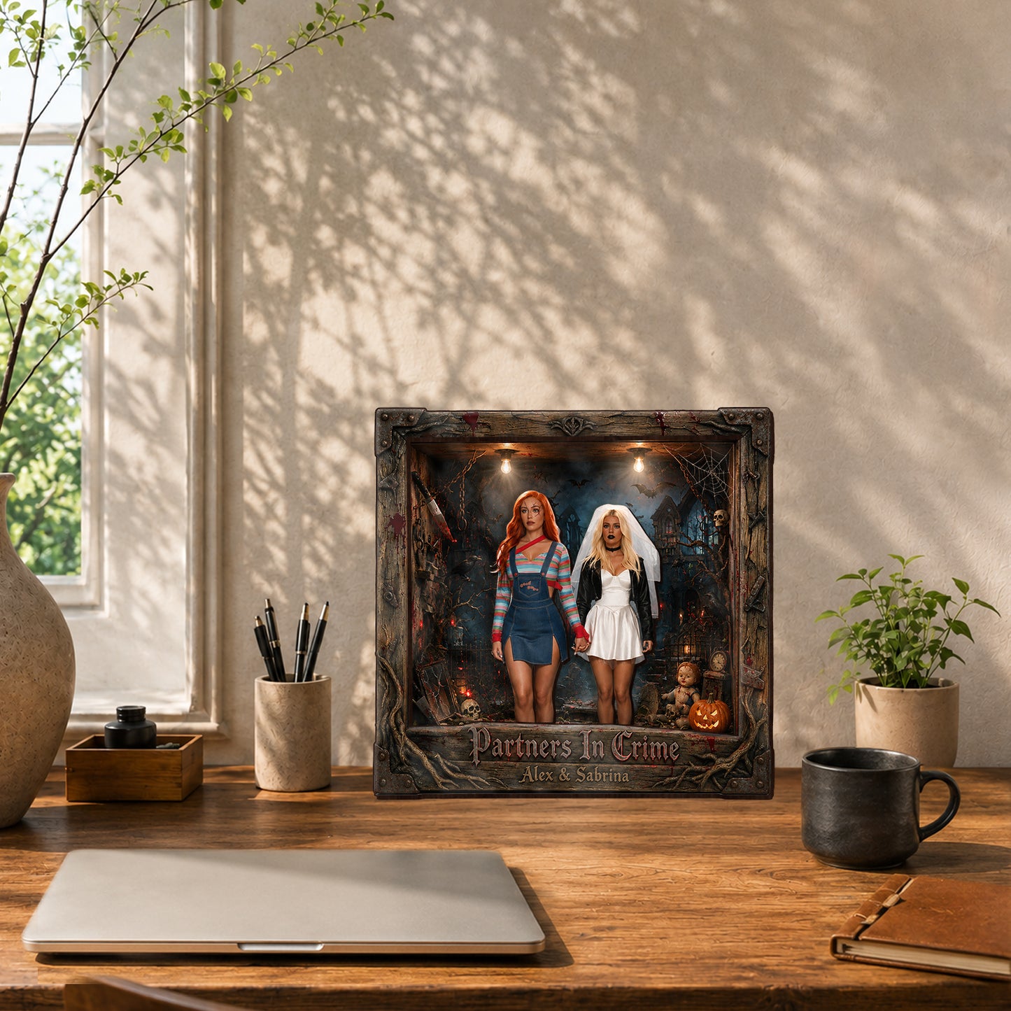 Partner in Crime - Personalisierte Beste Freundin Holz-Licht Schattenbox