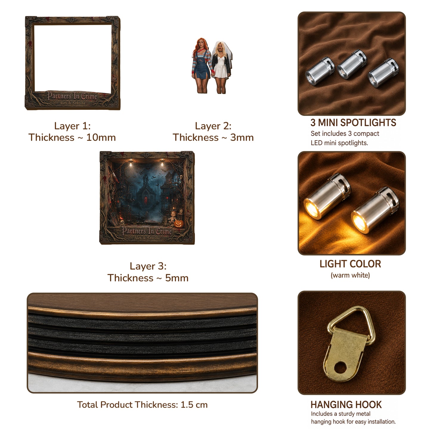 Partner in Crime - Personalisierte Beste Freundin Holz-Licht Schattenbox