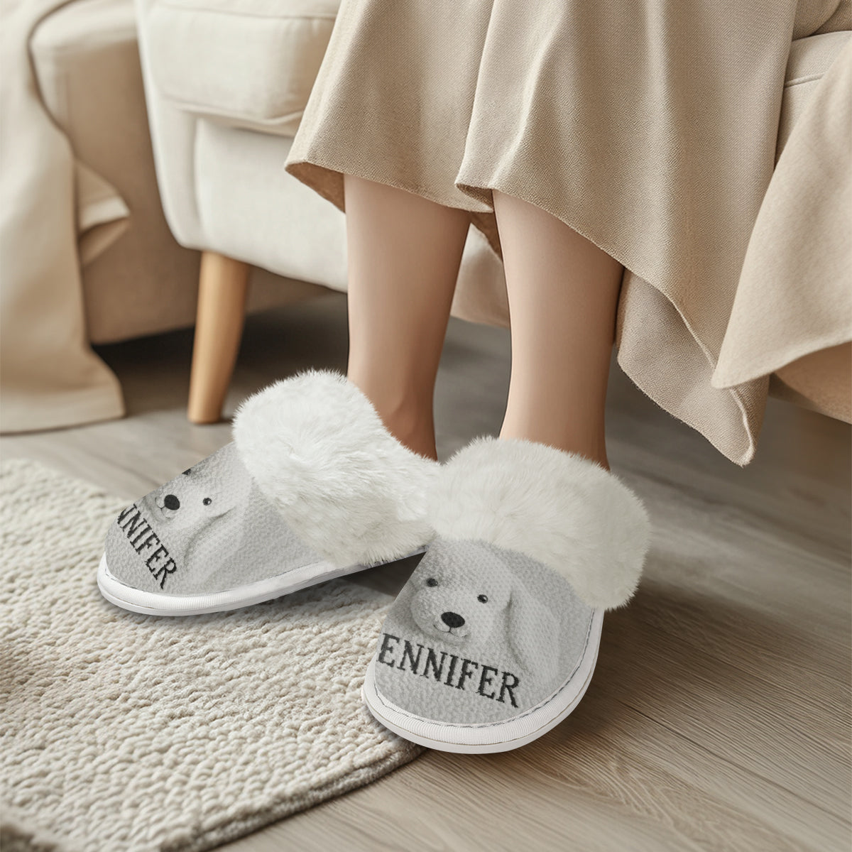 Furry Friends - Personalized Dog Slippers With Fur Lining