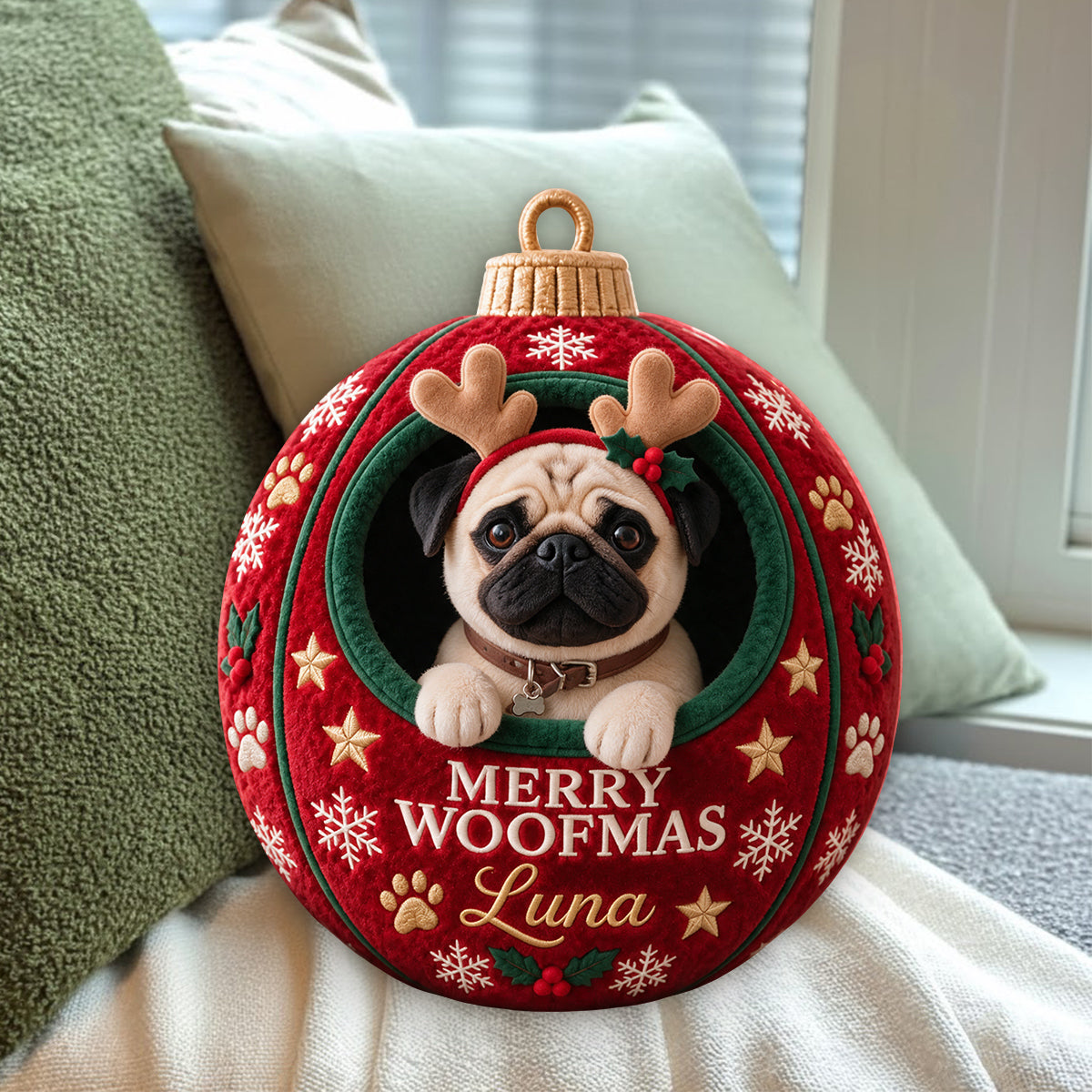 Weihnachts-Haustierornament Lustiges Geschenk - Personalisierbares Hundekissen aus Premium-Faux-Fur