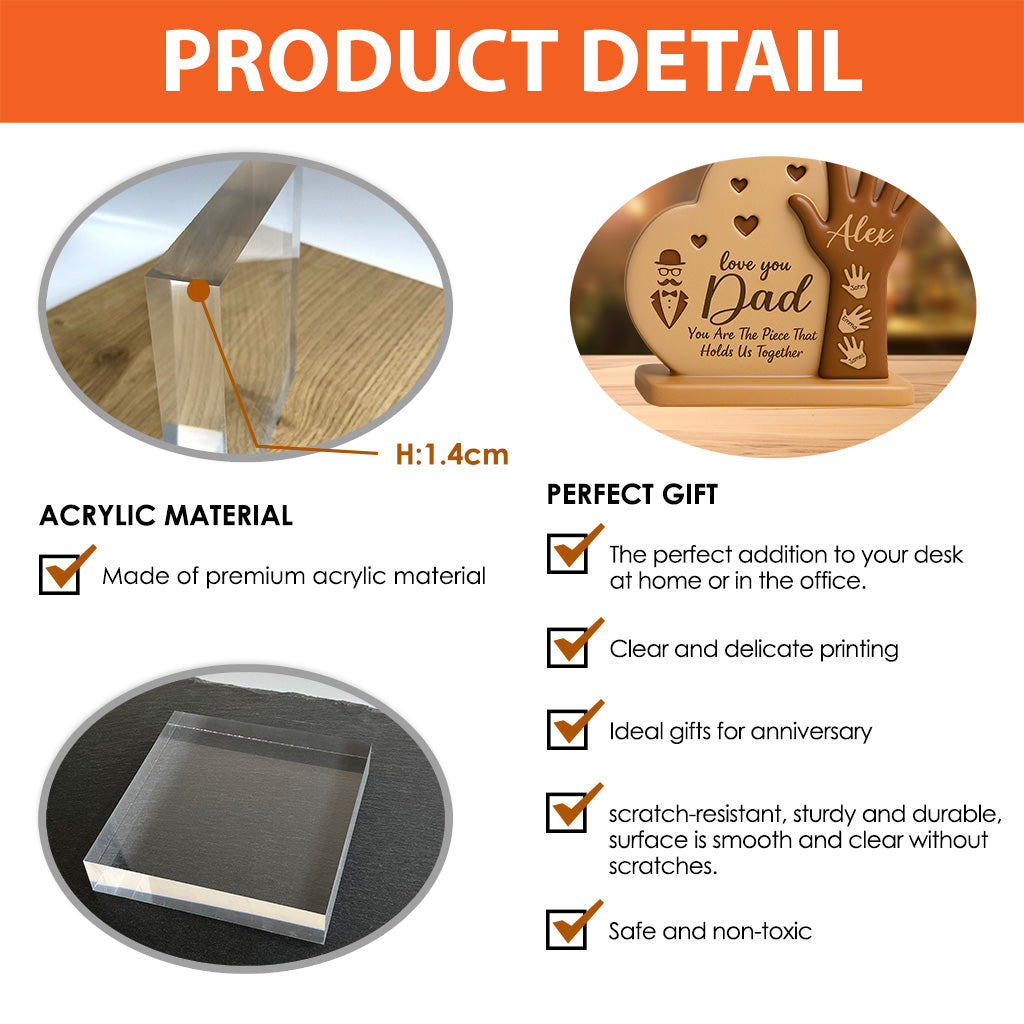 Dad Heart Kid's Hand - Personalized Father Custom Shaped Acrylic Plaque