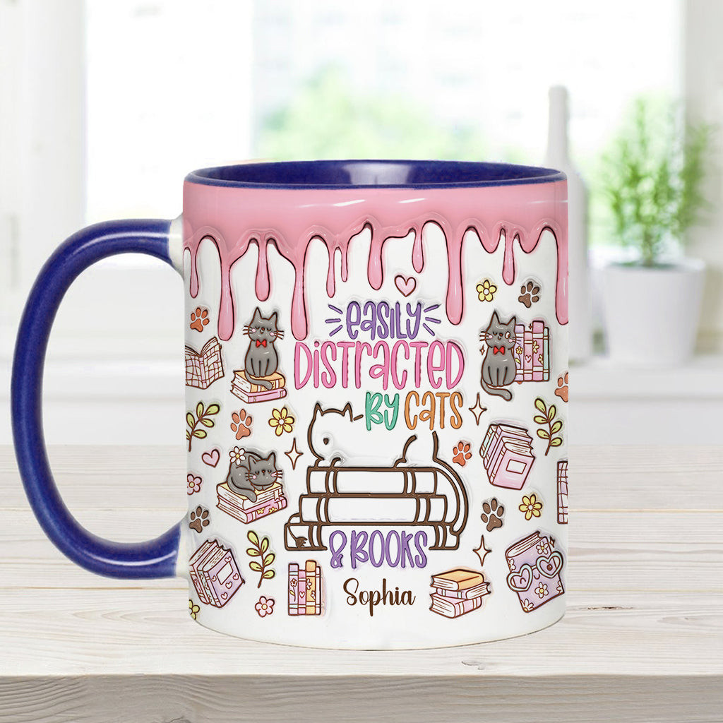 Easily Distracted By Cats And Books - Personalized Book Accent Mug