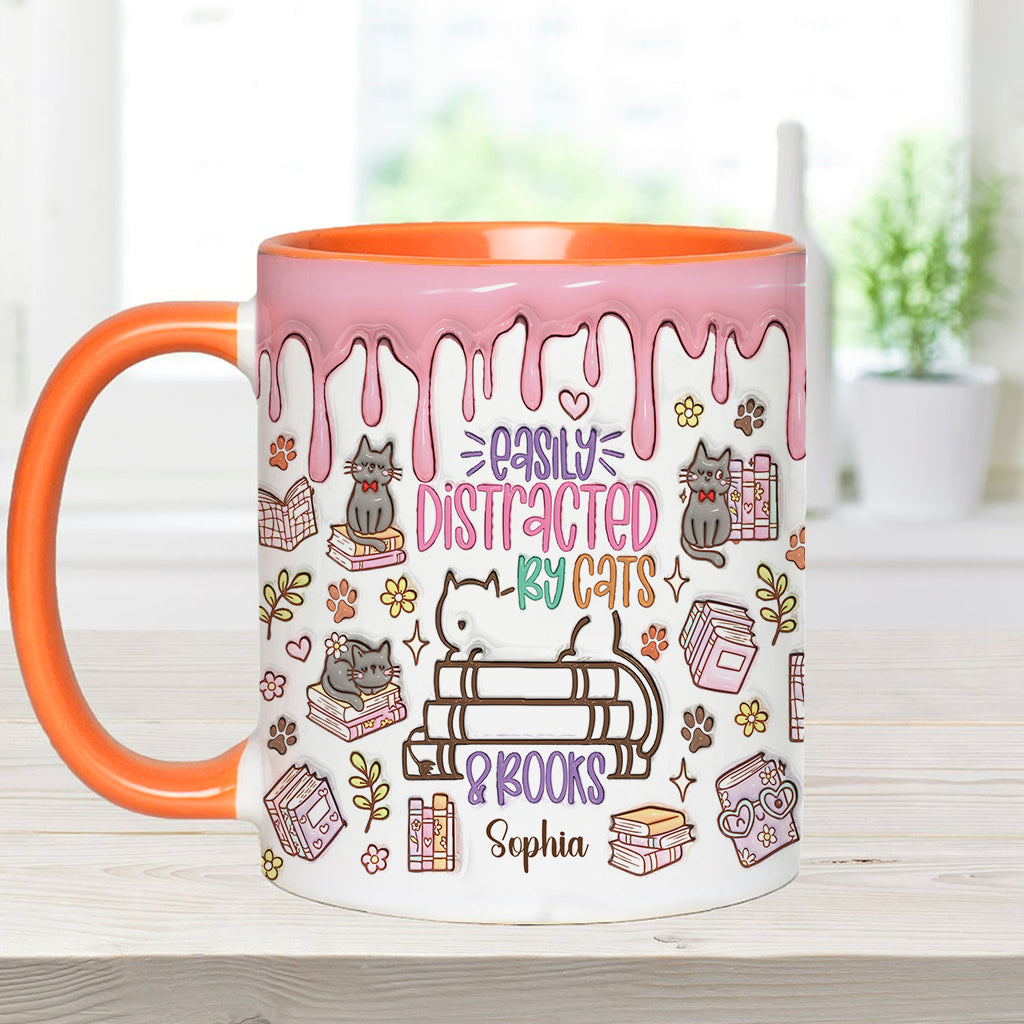 Easily Distracted By Cats And Books - Personalized Book Accent Mug