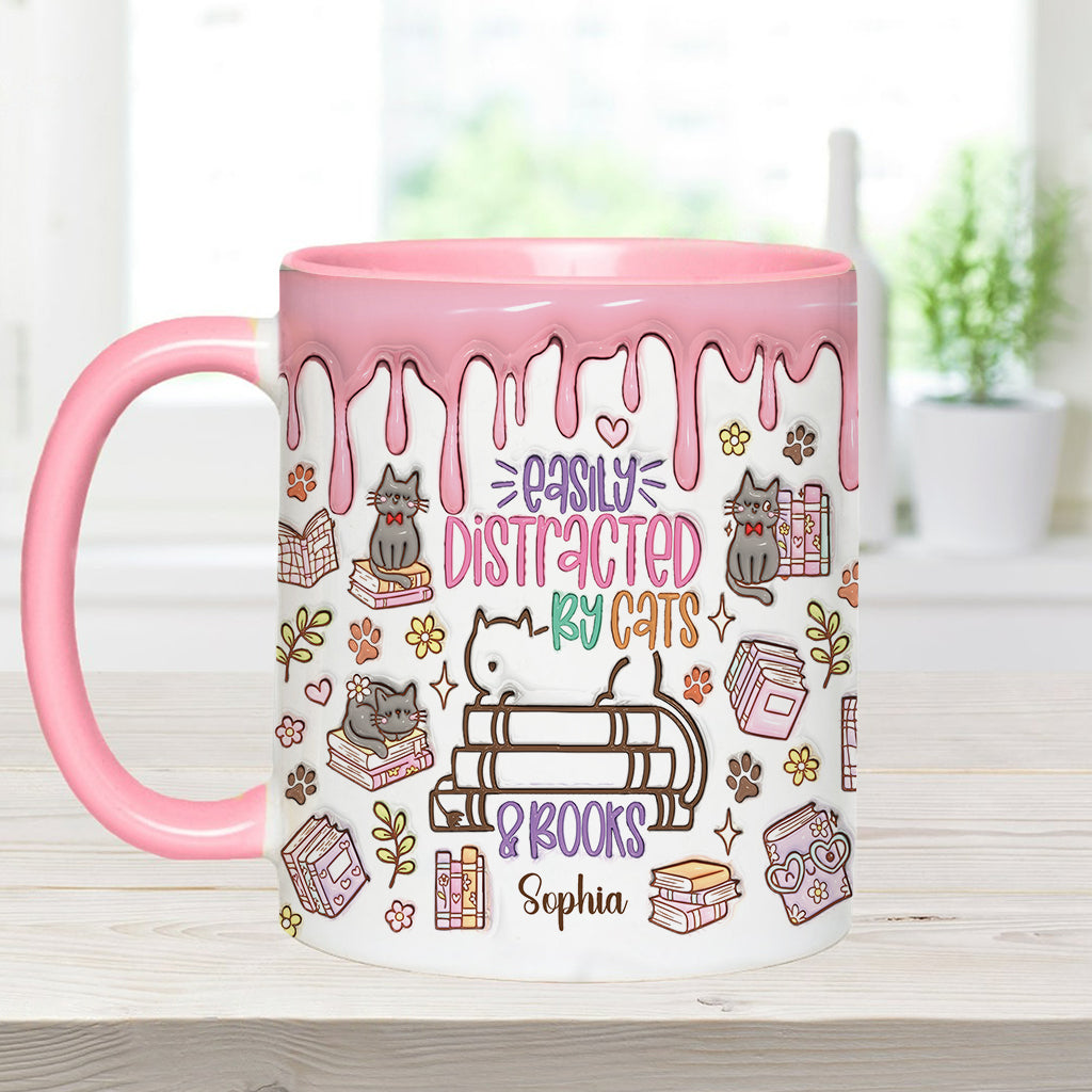 Easily Distracted By Cats And Books - Personalized Book Accent Mug