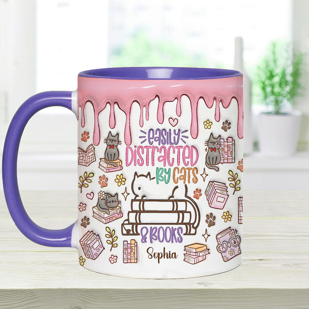Easily Distracted By Cats And Books - Personalized Book Accent Mug