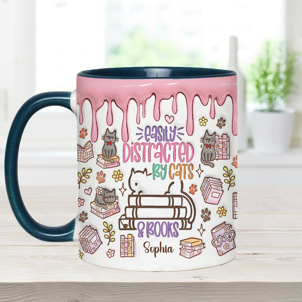 Easily Distracted By Cats And Books - Personalized Book Accent Mug
