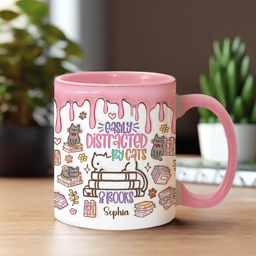 Easily Distracted By Cats And Books - Personalized Book Accent Mug