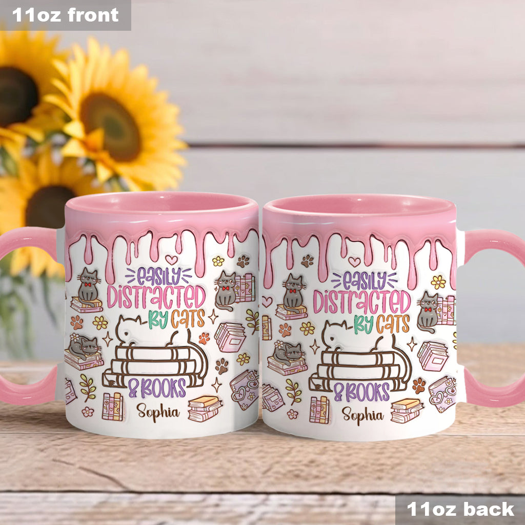 Easily Distracted By Cats And Books - Personalized Book Accent Mug