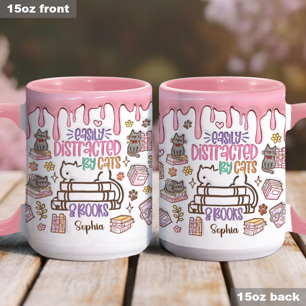 Easily Distracted By Cats And Books - Personalized Book Accent Mug