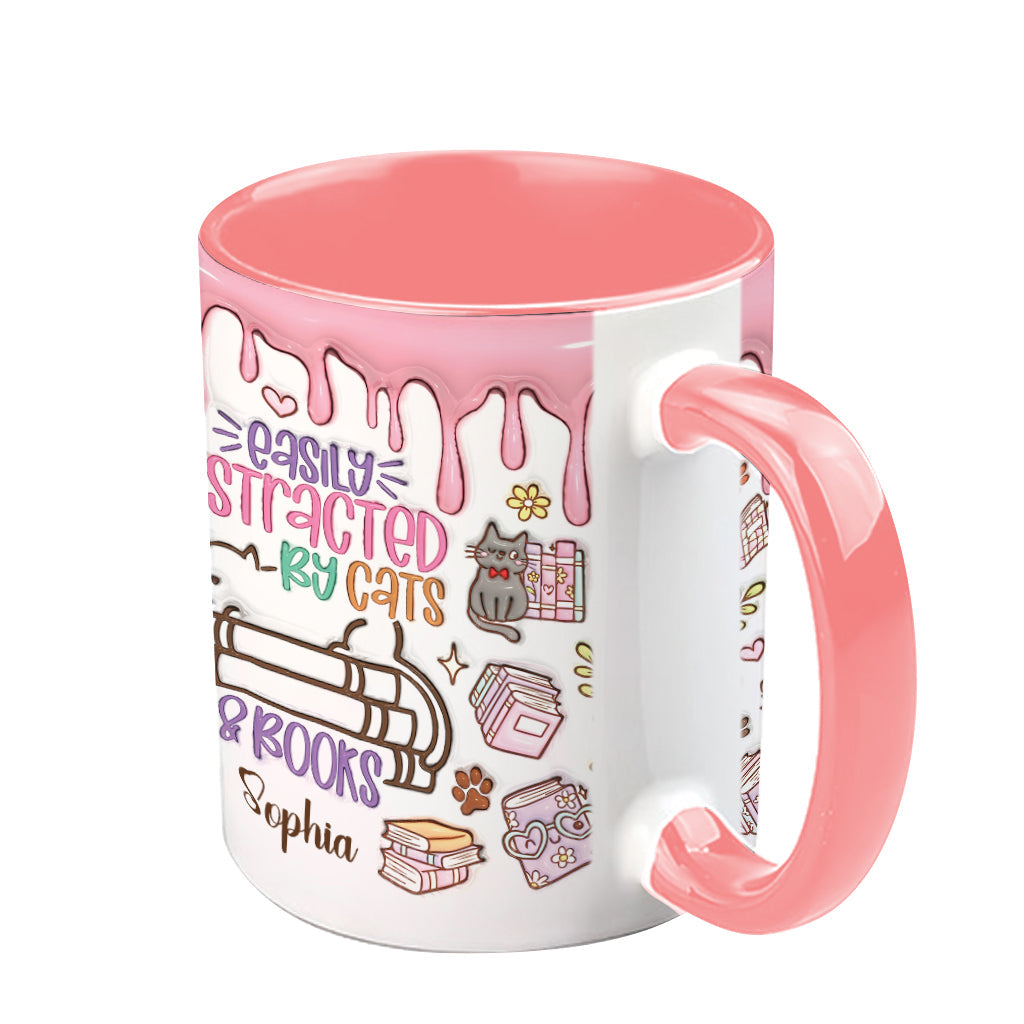 Easily Distracted By Cats And Books - Personalized Book Accent Mug