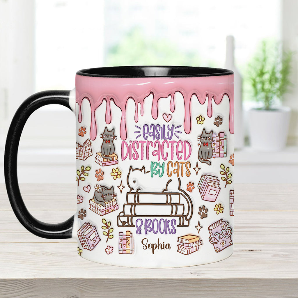 Easily Distracted By Cats And Books - Personalized Book Accent Mug