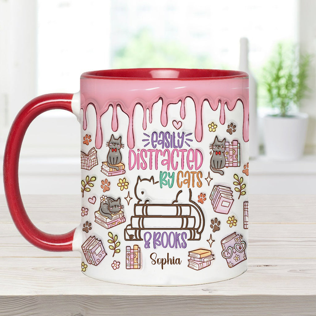 Easily Distracted By Cats And Books - Personalized Book Accent Mug
