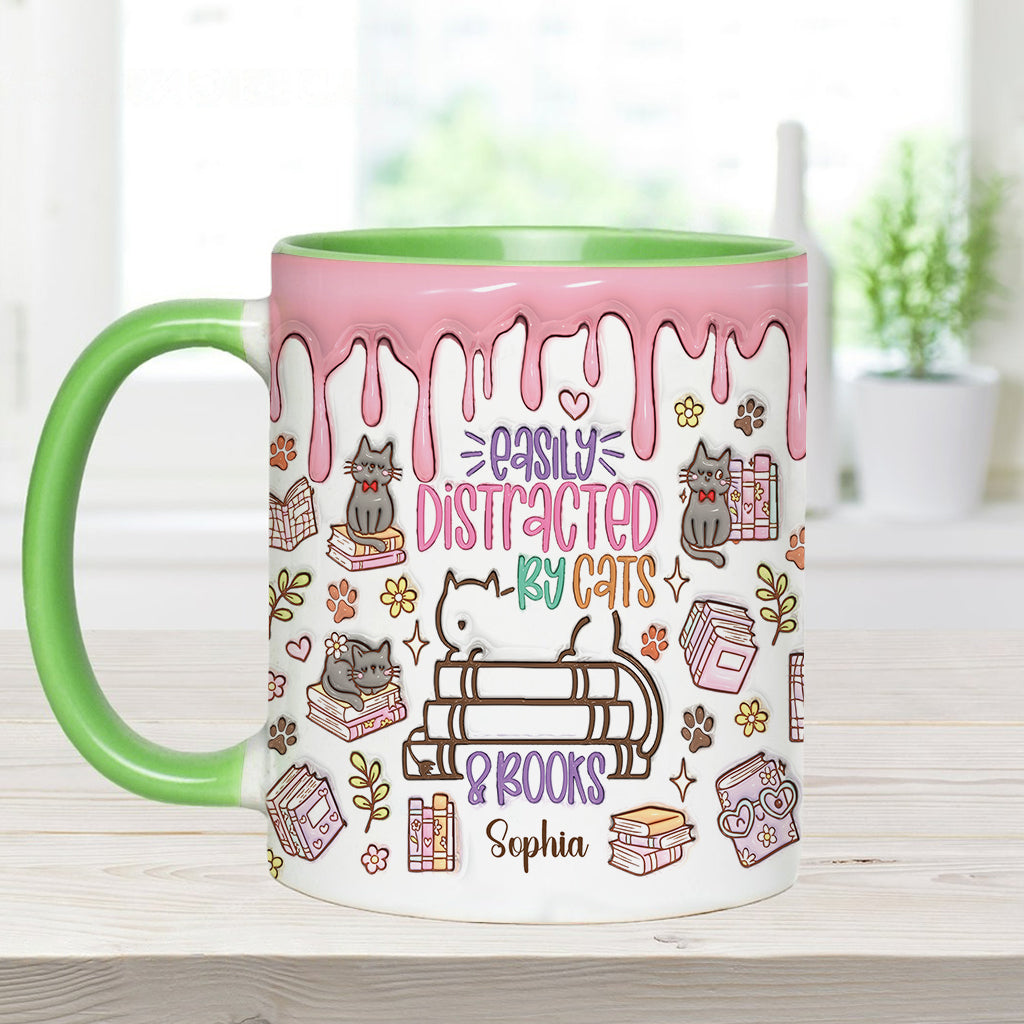 Easily Distracted By Cats And Books - Personalized Book Accent Mug