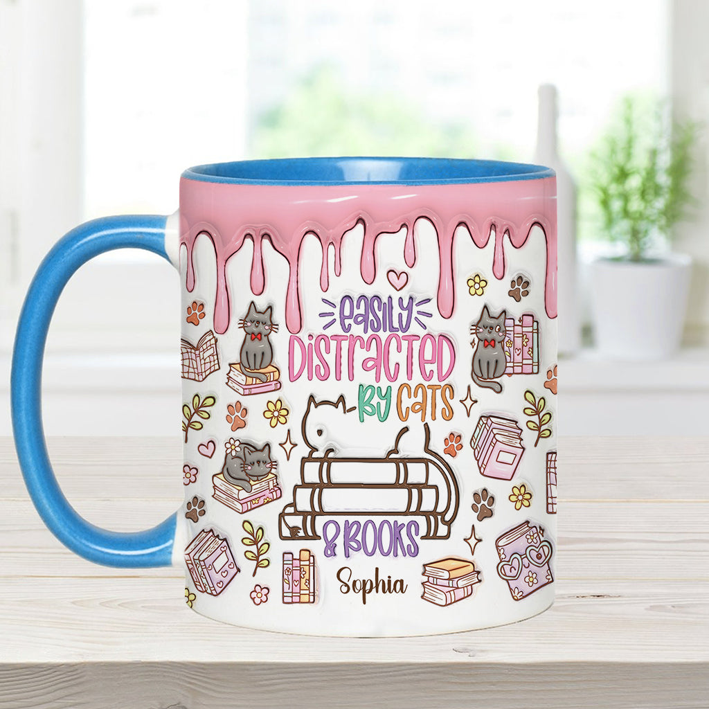 Easily Distracted By Cats And Books - Personalized Book Accent Mug