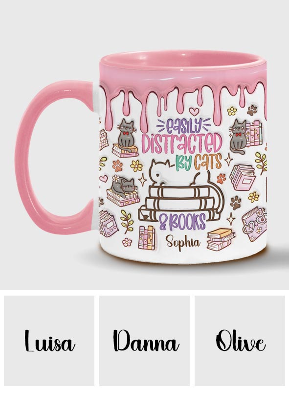 Easily Distracted By Cats And Books - Personalized Book Accent Mug