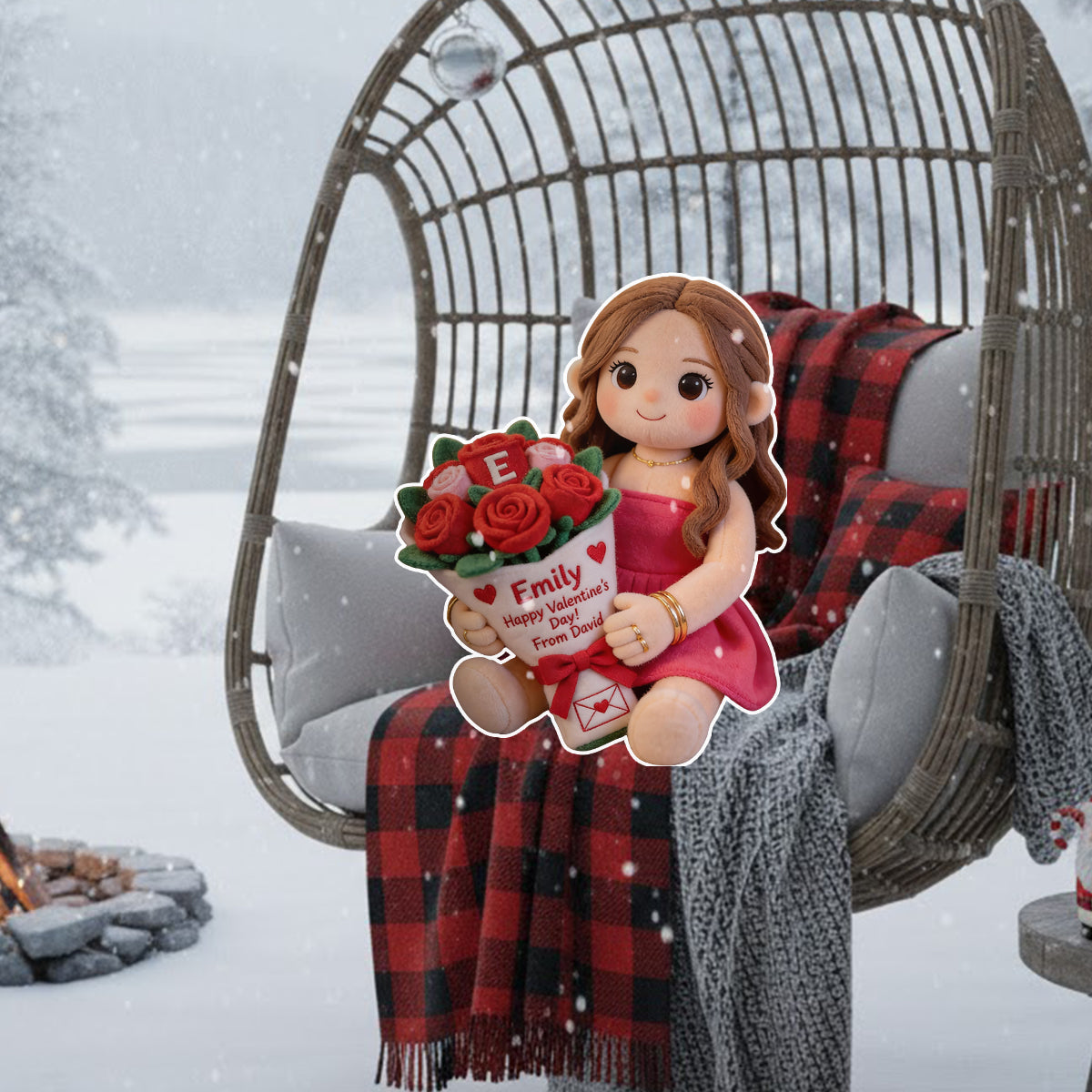 Custom Any Photo Name Initial Letter - Personalized Couple Faux Fur Shaped Pillow