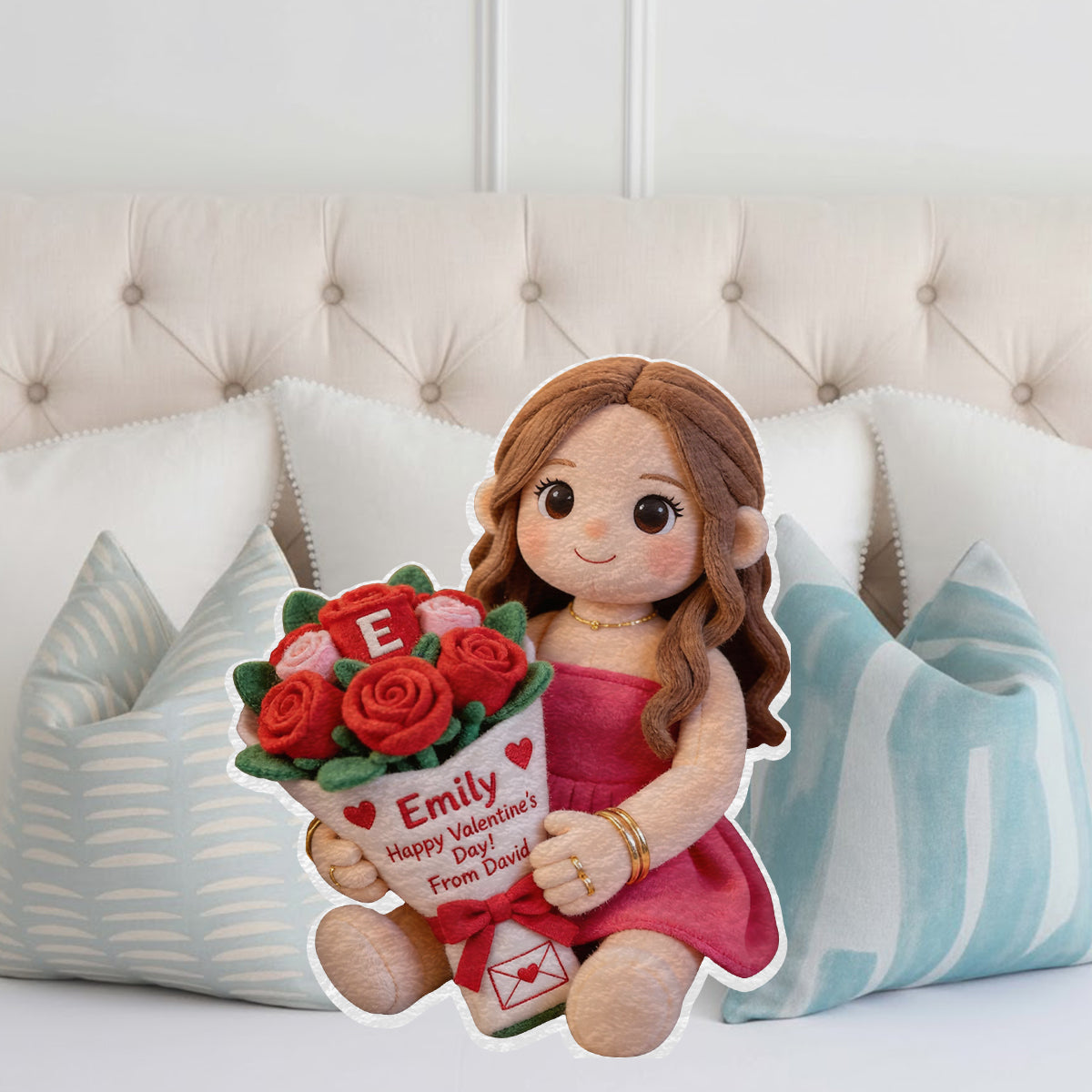 Custom Any Photo Name Initial Letter - Personalized Couple Faux Fur Shaped Pillow