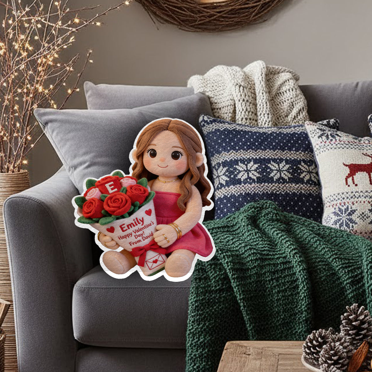 Custom Any Photo Name Initial Letter - Personalized Couple Faux Fur Shaped Pillow