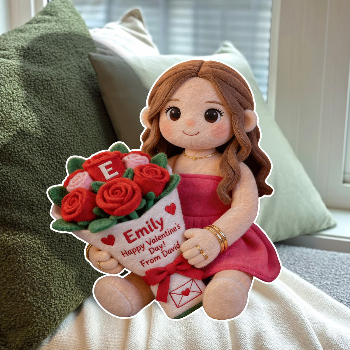 Custom Any Photo Name Initial Letter - Personalized Couple Faux Fur Shaped Pillow