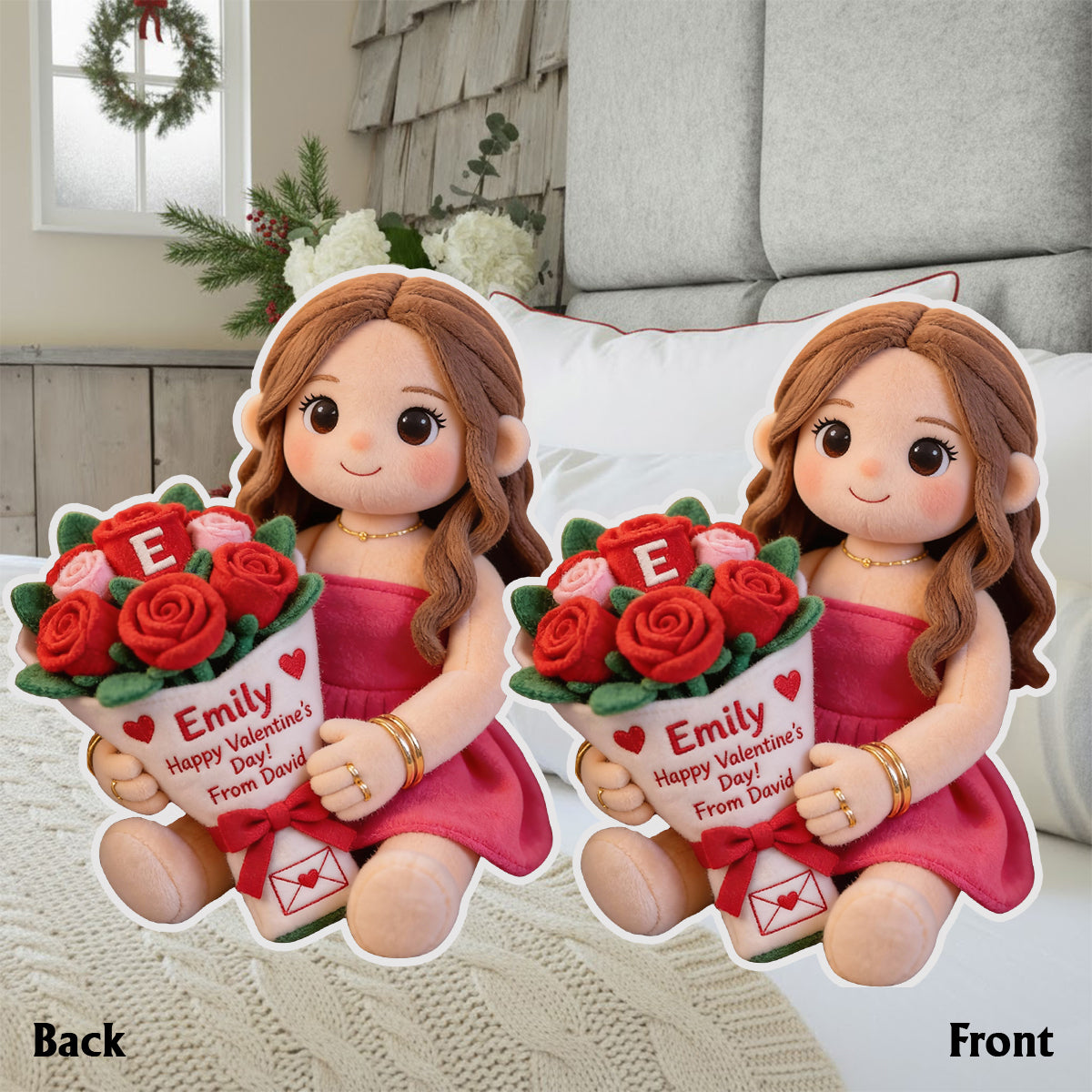 Custom Any Photo Name Initial Letter - Personalized Couple Faux Fur Shaped Pillow