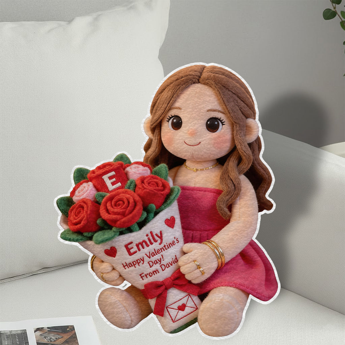 Custom Any Photo Name Initial Letter - Personalized Couple Faux Fur Shaped Pillow