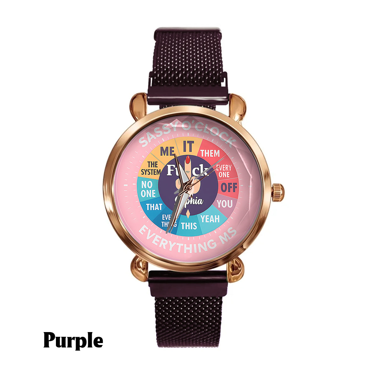 Montre « F*ck O'Clock », cadeau humoristique pour elle ou ses amies - Montre-bracelet sarcastique personnalisée pour femme 
