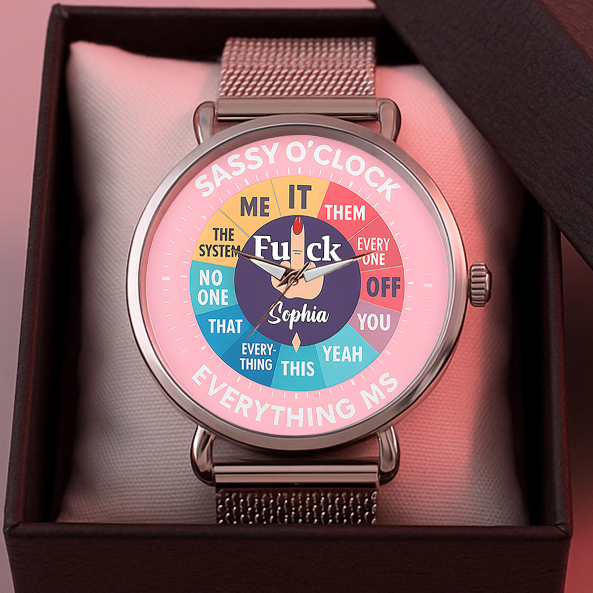Montre « F*ck O'Clock », cadeau humoristique pour elle ou ses amies - Montre-bracelet sarcastique personnalisée pour femme 