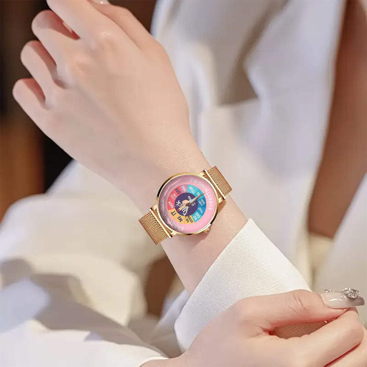 Montre « F*ck O'Clock », cadeau humoristique pour elle ou ses amies - Montre-bracelet sarcastique personnalisée pour femme 