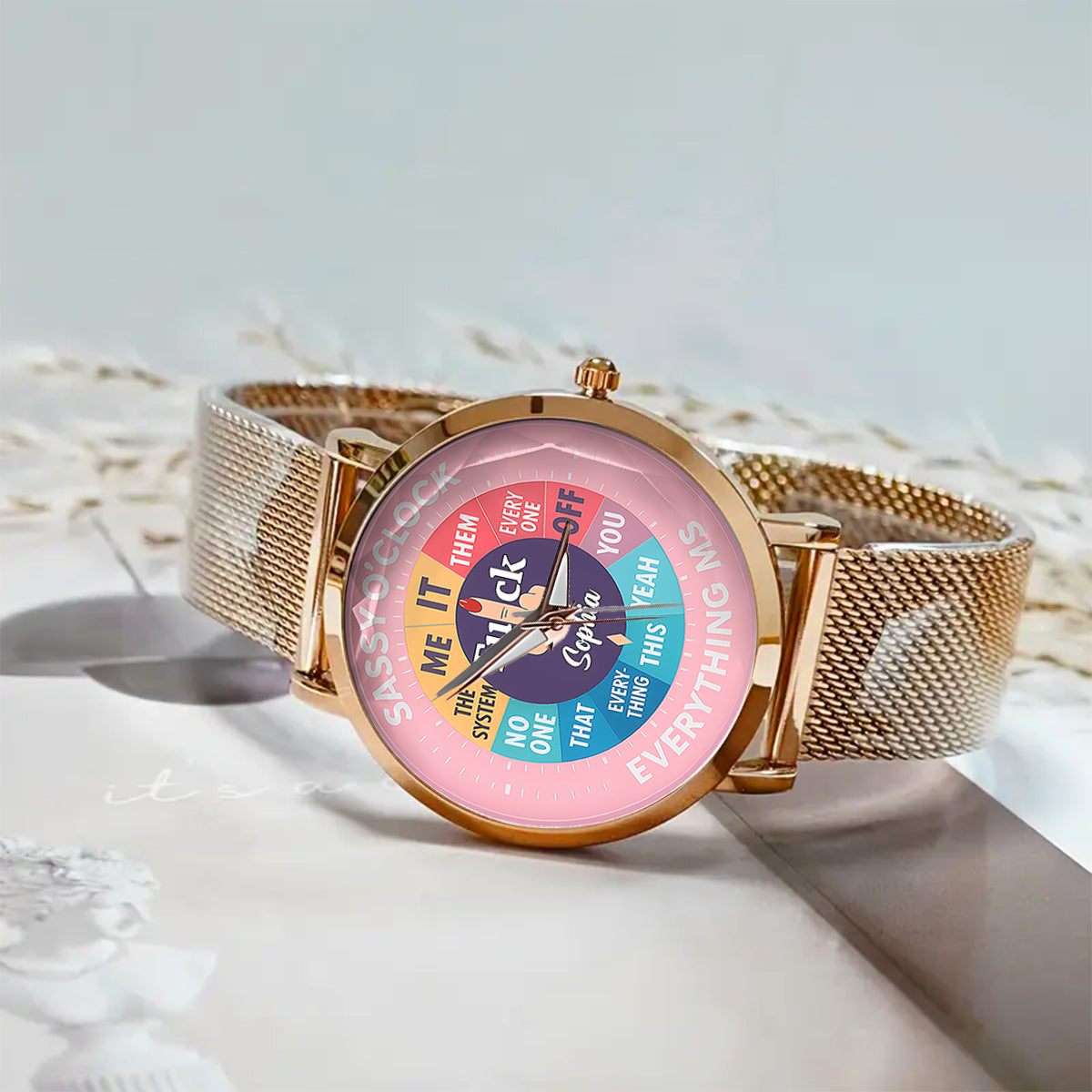 Montre « F*ck O'Clock », cadeau humoristique pour elle ou ses amies - Montre-bracelet sarcastique personnalisée pour femme 