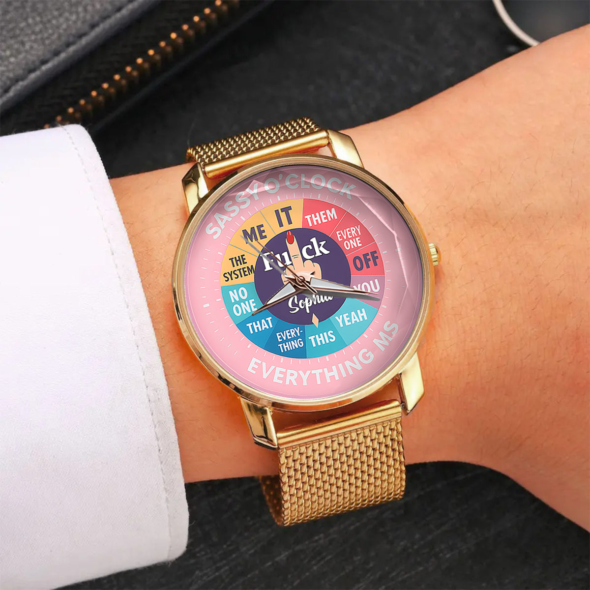 Montre « F*ck O'Clock », cadeau humoristique pour elle ou ses amies - Montre-bracelet sarcastique personnalisée pour femme 