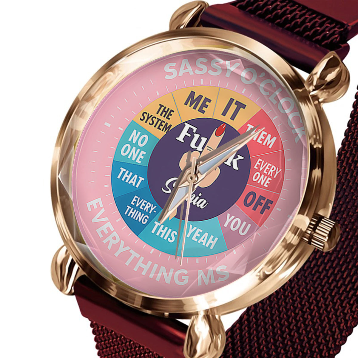 Montre « F*ck O'Clock », cadeau humoristique pour elle ou ses amies - Montre-bracelet sarcastique personnalisée pour femme 