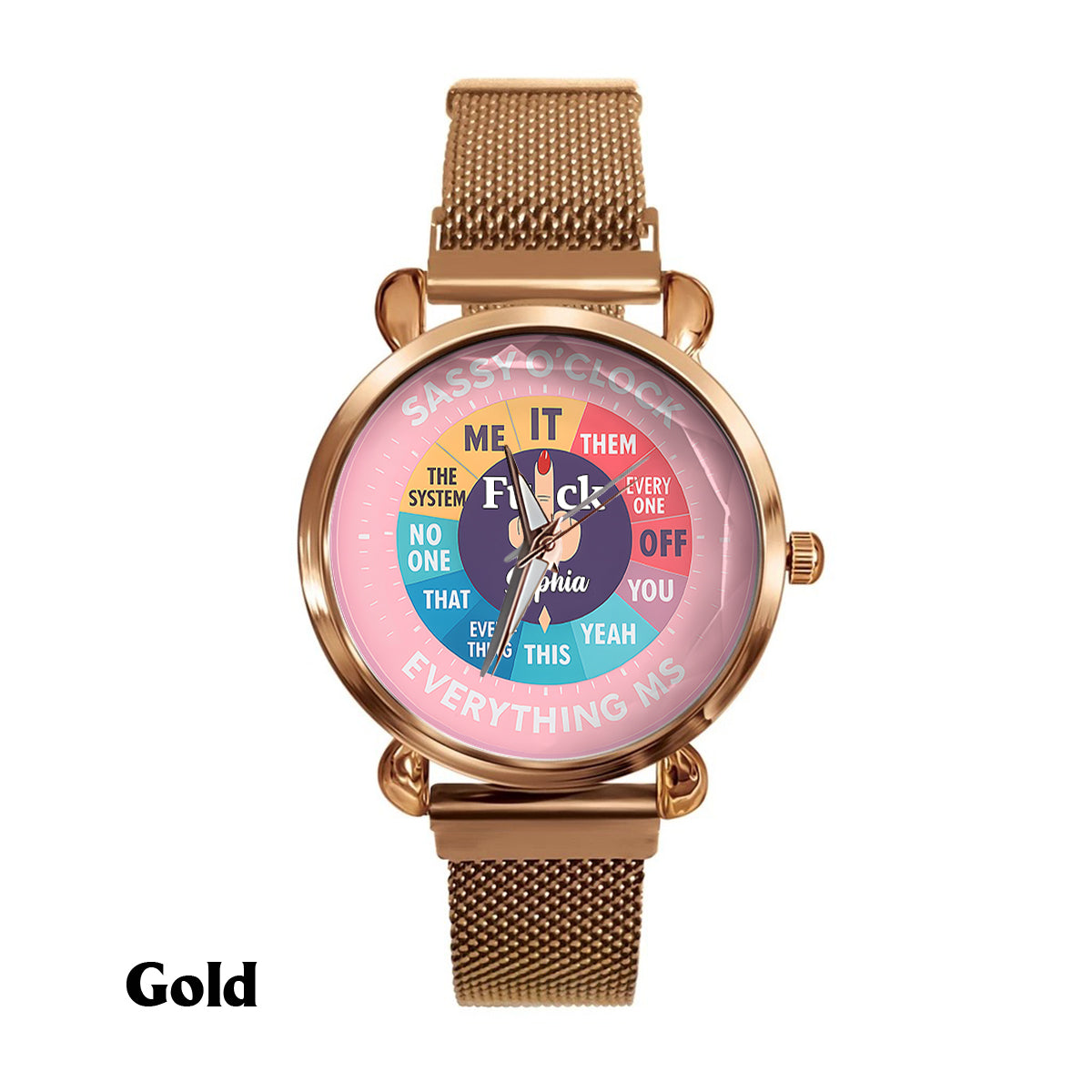 Montre « F*ck O'Clock », cadeau humoristique pour elle ou ses amies - Montre-bracelet sarcastique personnalisée pour femme 