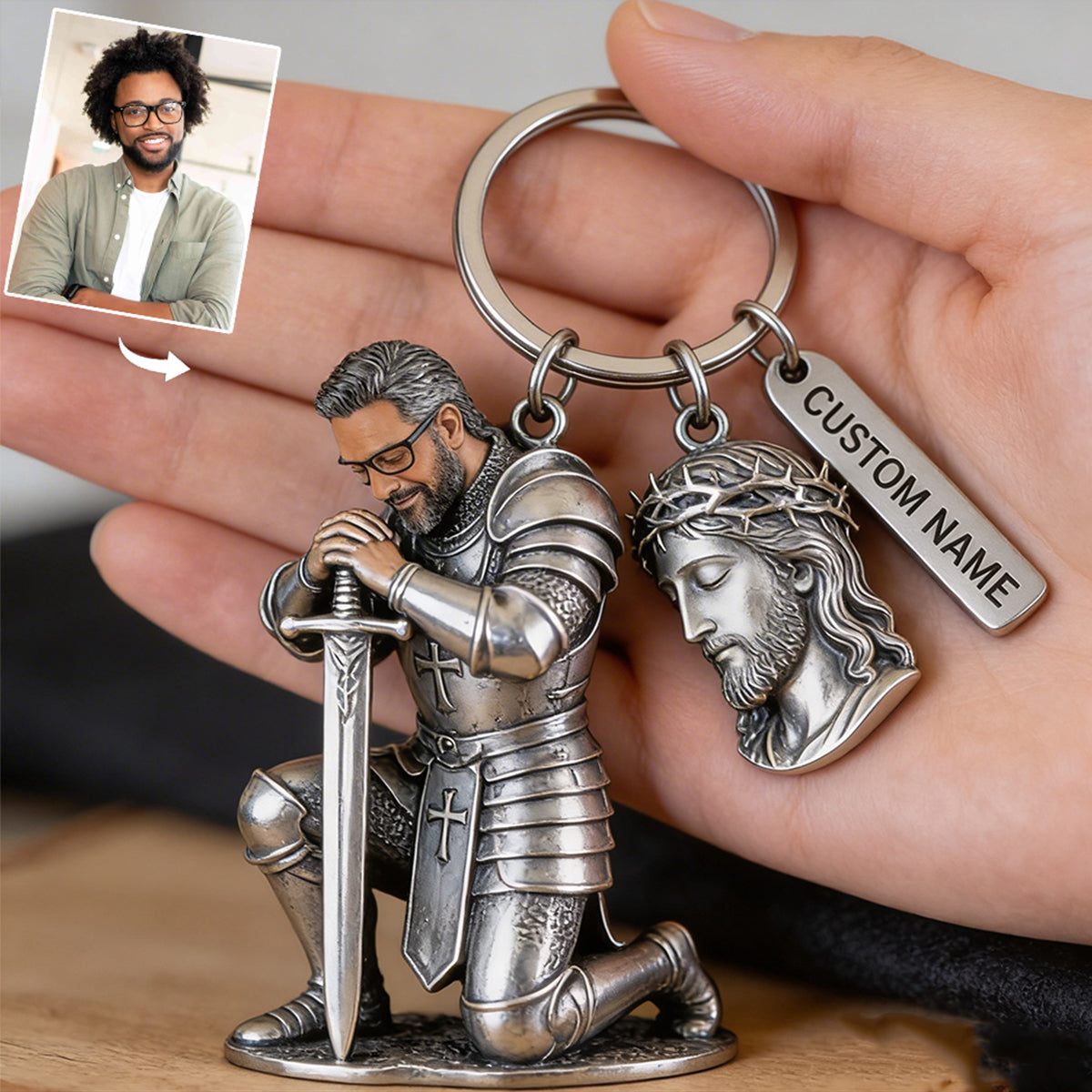 Knight Of God - Personalized Christian Keychain With Charms