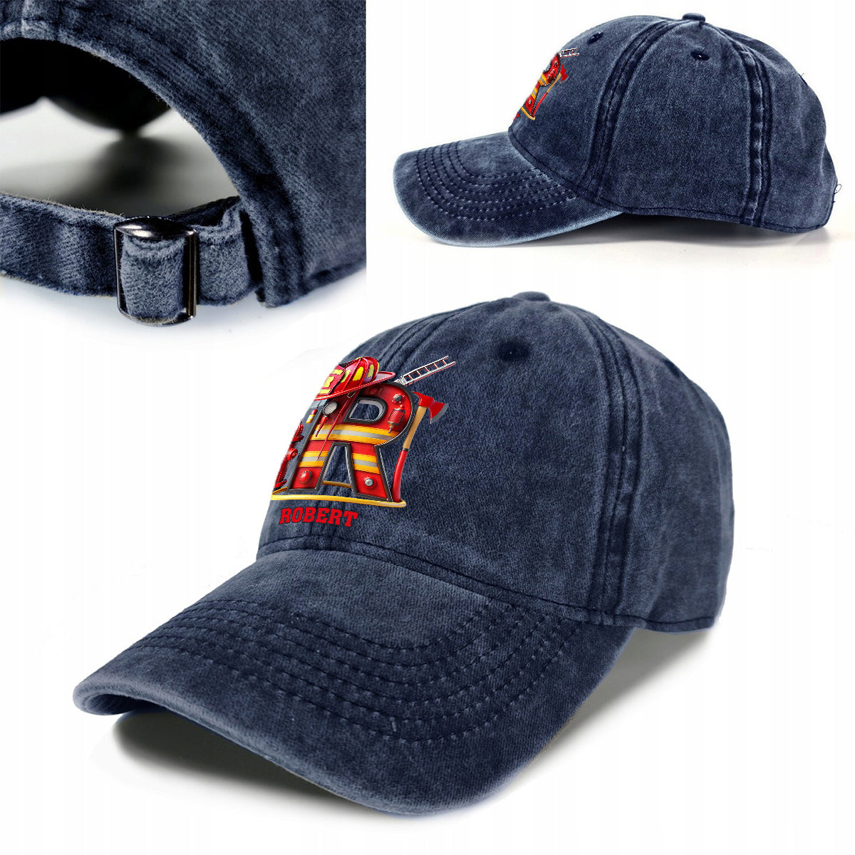 Alphabet Firefighter - Personalized Firefighter Washed Denim Cap