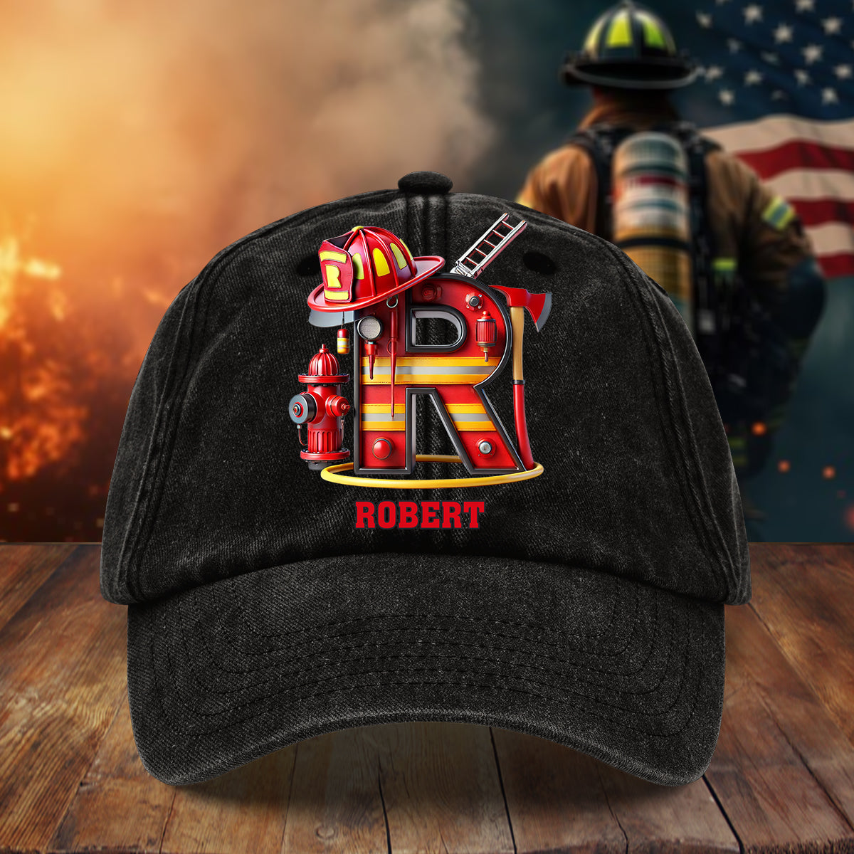 Alphabet Firefighter - Personalized Firefighter Washed Denim Cap