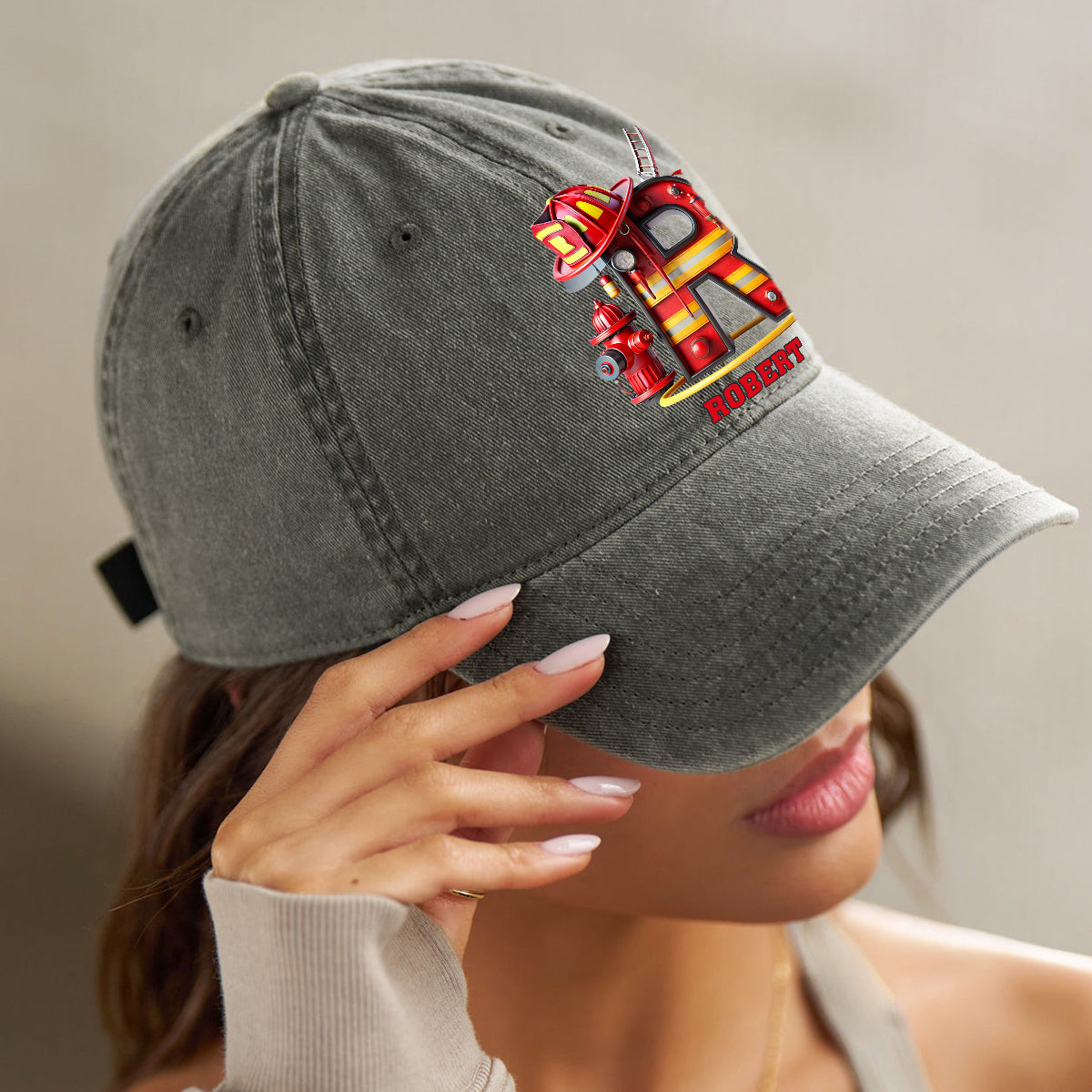 Alphabet Firefighter - Personalized Firefighter Washed Denim Cap