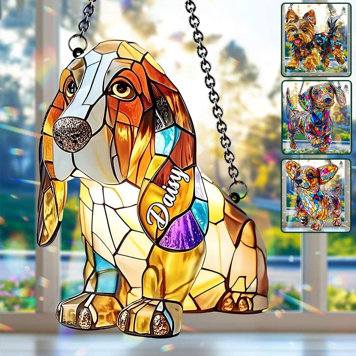 J'aime mon chien - Décoration attrape-soleil personnalisée à suspendre à la fenêtre 