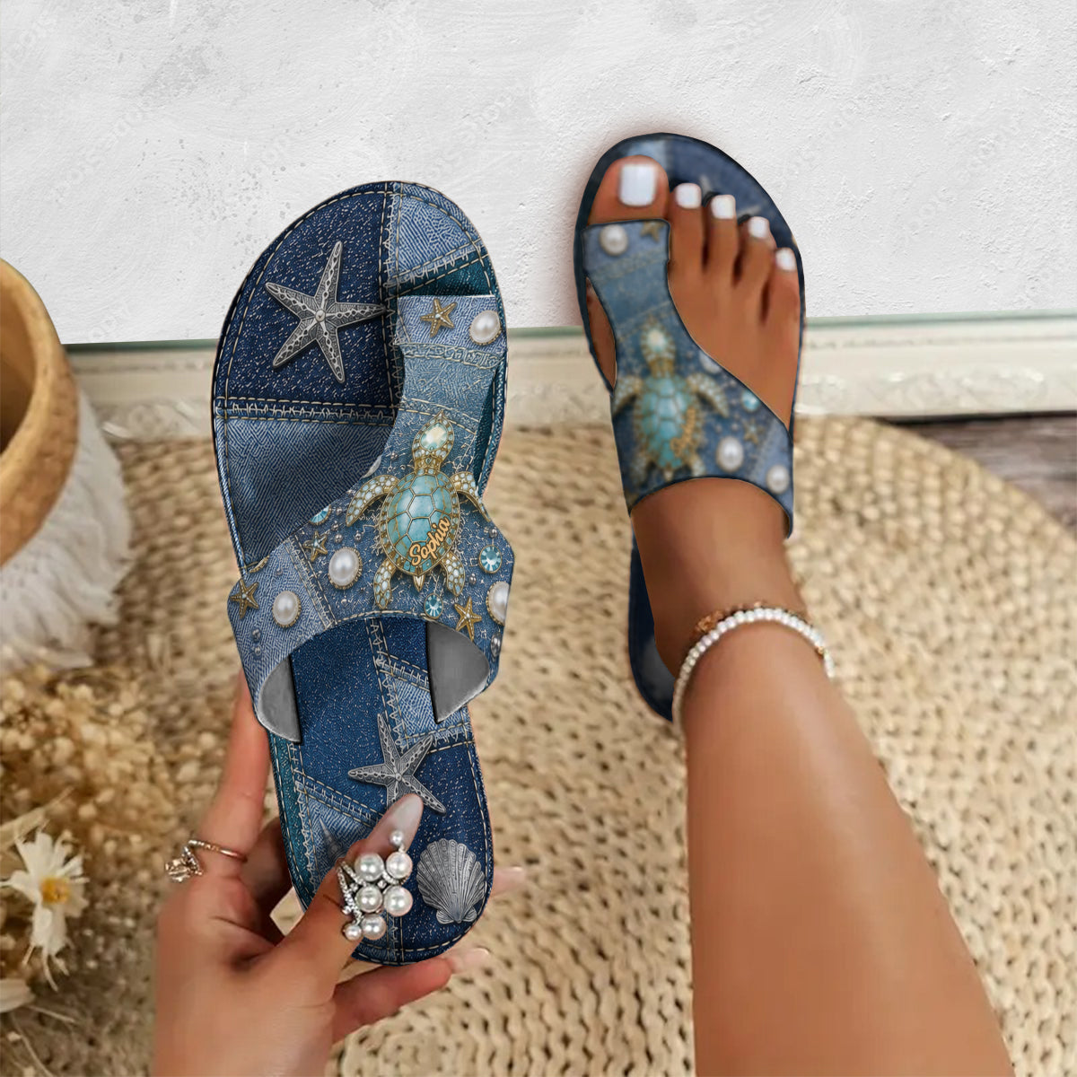 Liebes-Schildkröte Sommergeschenk - Personalisierte offene Sandalen