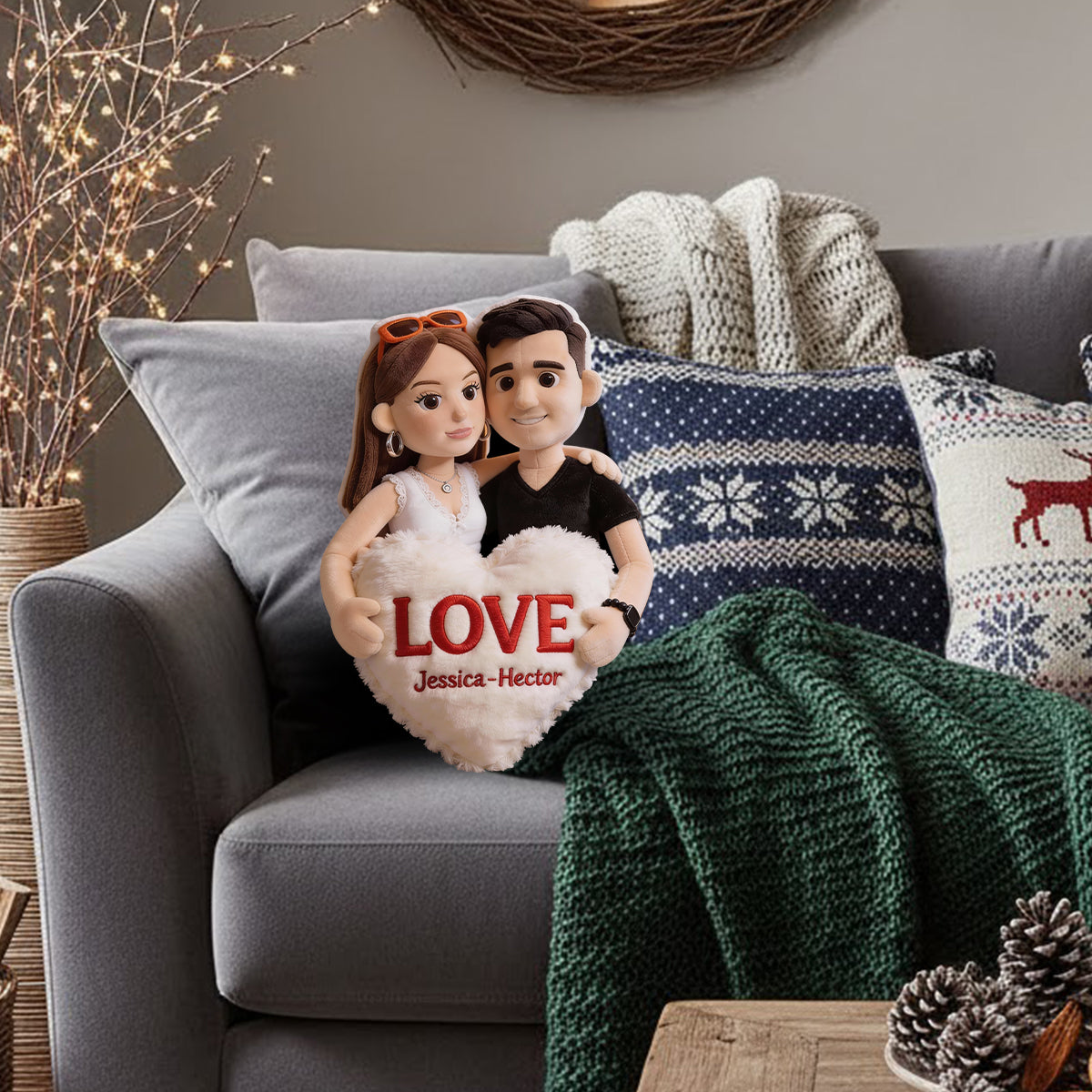 Photo to Custom Cut-Shape Plush Pillow - Personalized Couple Faux Fur Shaped Pillow