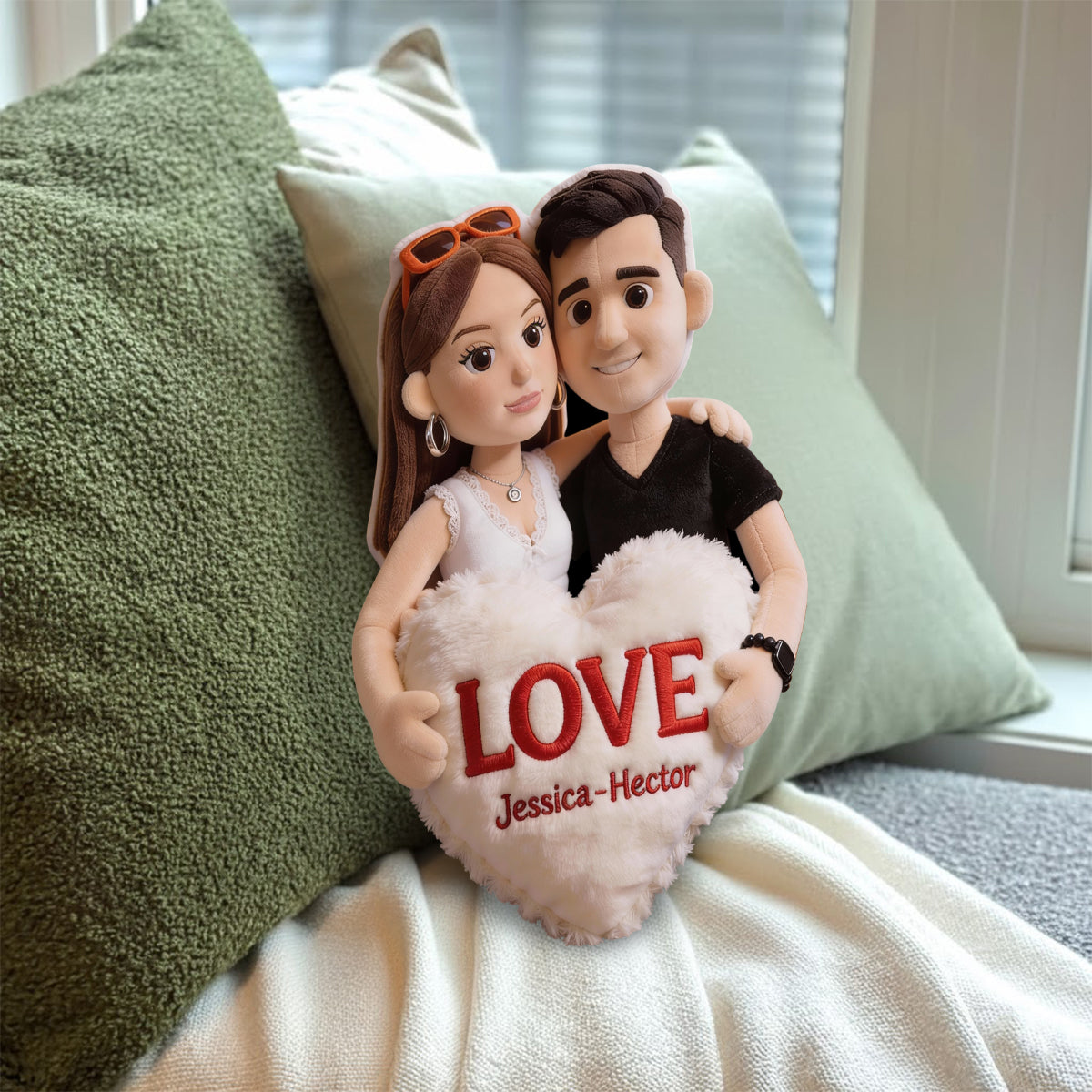 Photo to Custom Cut-Shape Plush Pillow - Personalized Couple Faux Fur Shaped Pillow