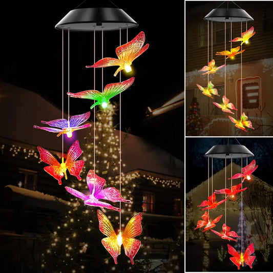 Purple Butterfly Solar Wind Chimes Color Changing Lights