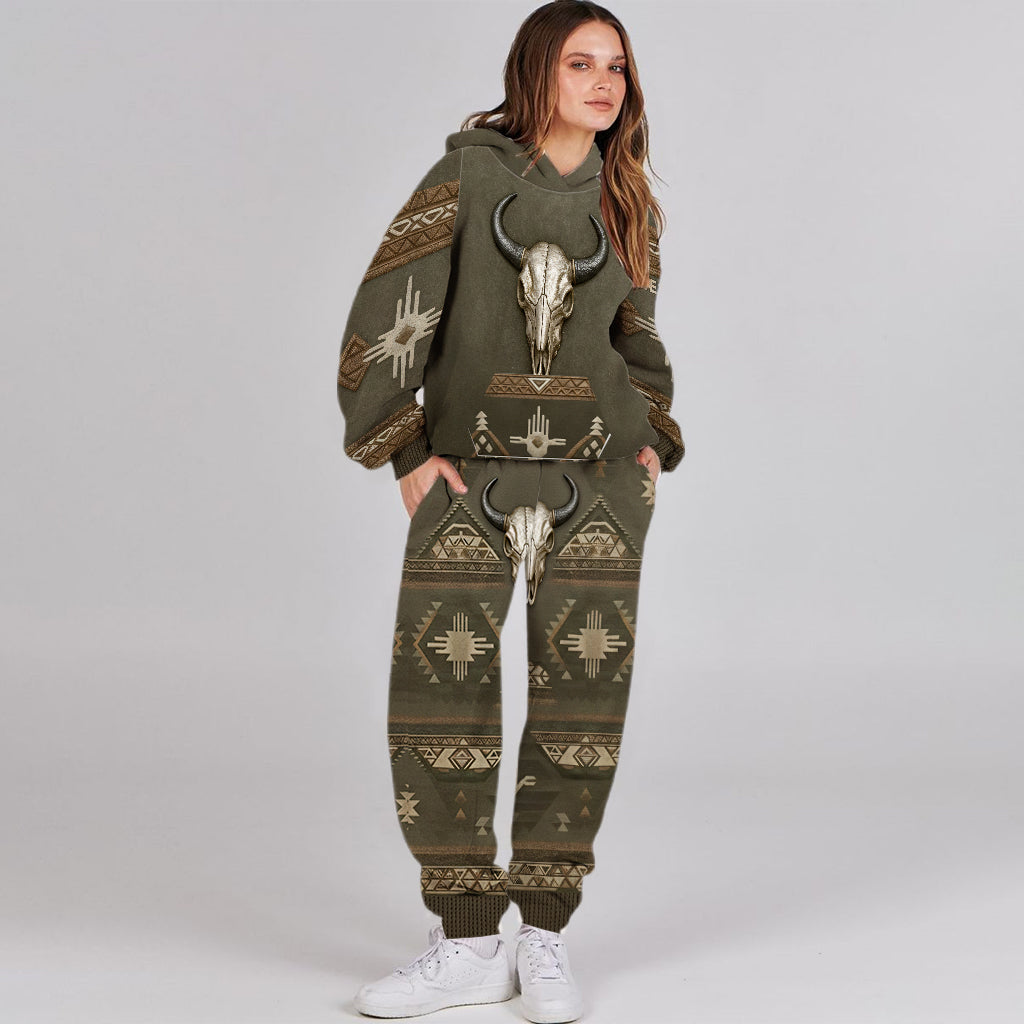Motif tribal tête de mort, amérindien - Ensemble sweat-shirt et pantalon de survêtement amérindien personnalisé