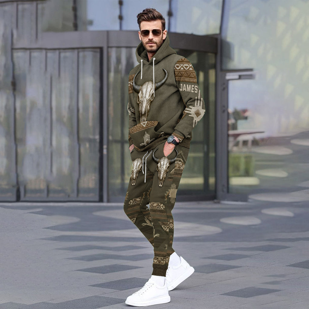 Motif tribal tête de mort, amérindien - Ensemble sweat-shirt et pantalon de survêtement amérindien personnalisé