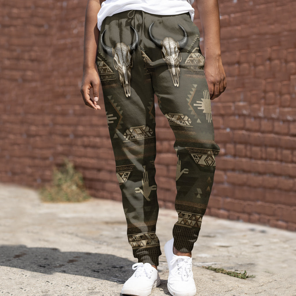 Motif tribal tête de mort, amérindien - Ensemble sweat-shirt et pantalon de survêtement amérindien personnalisé