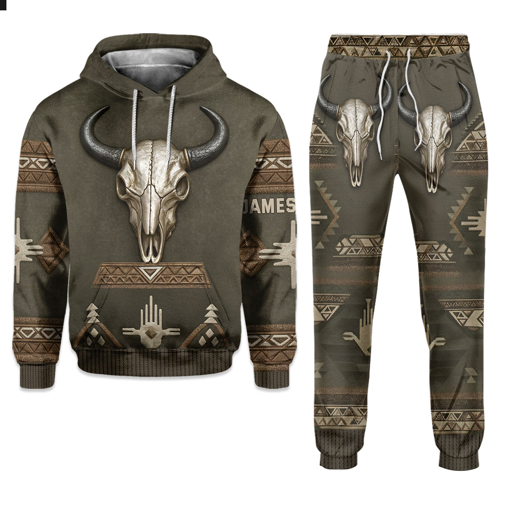 Motif tribal tête de mort, amérindien - Ensemble sweat-shirt et pantalon de survêtement amérindien personnalisé