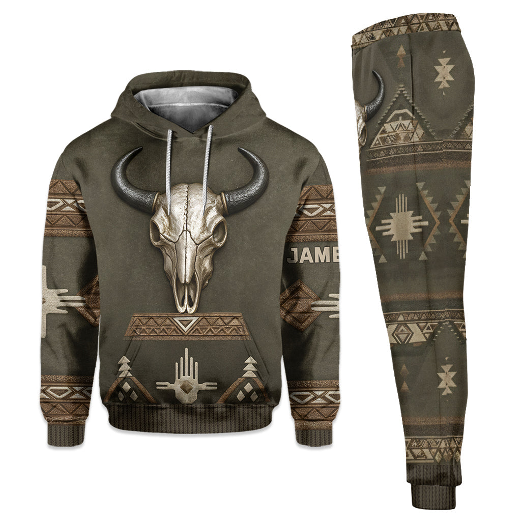 Motif tribal tête de mort, amérindien - Ensemble sweat-shirt et pantalon de survêtement amérindien personnalisé